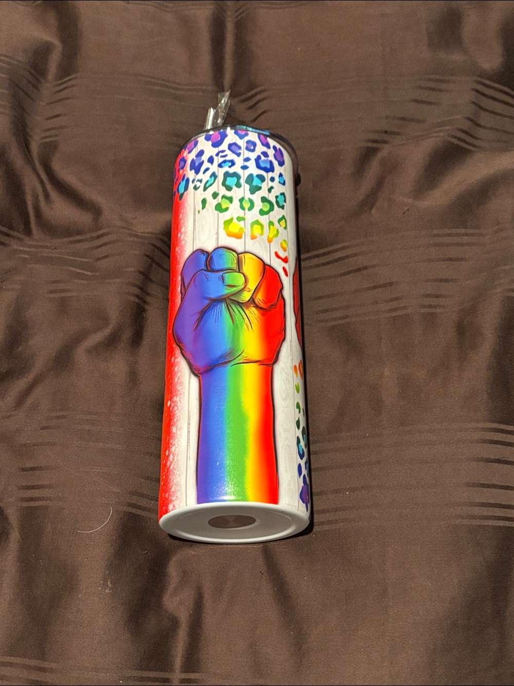 Rainbow Fist Stainless Tumbler with Leopard Accents